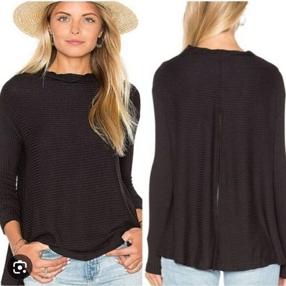 Free people we the free lover rib thermal split back top small black - Picture 1 of 6